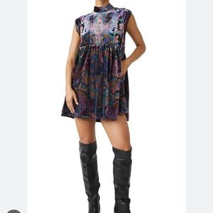 NWT Free People All The Time Mock Neck Velvet Minidress